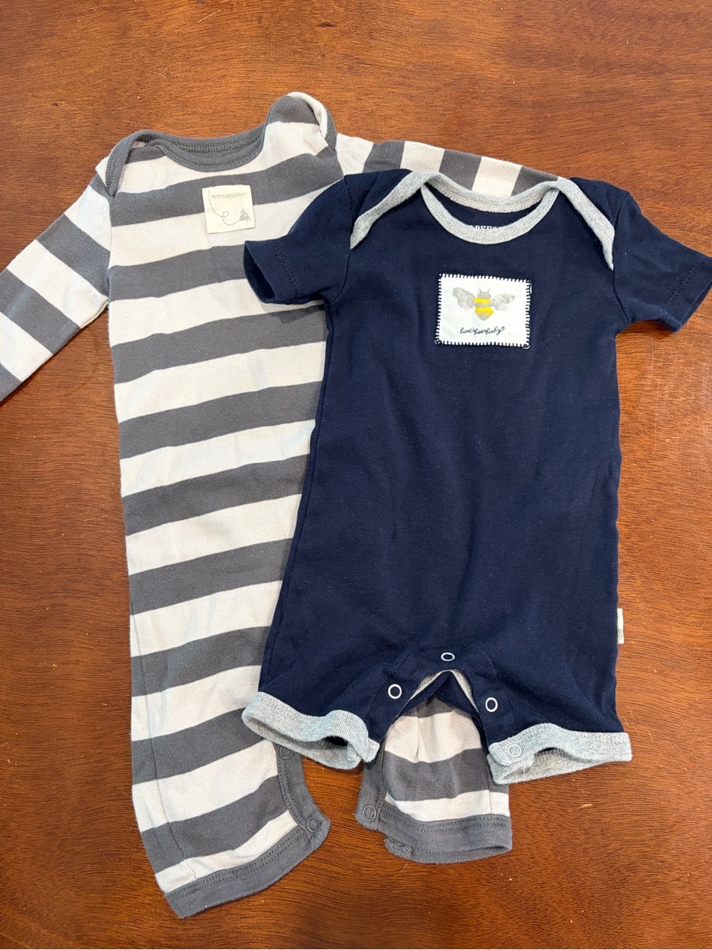 Burt's Bees Baby Navy One-Piece & Gray-White Striped Sleeper Set